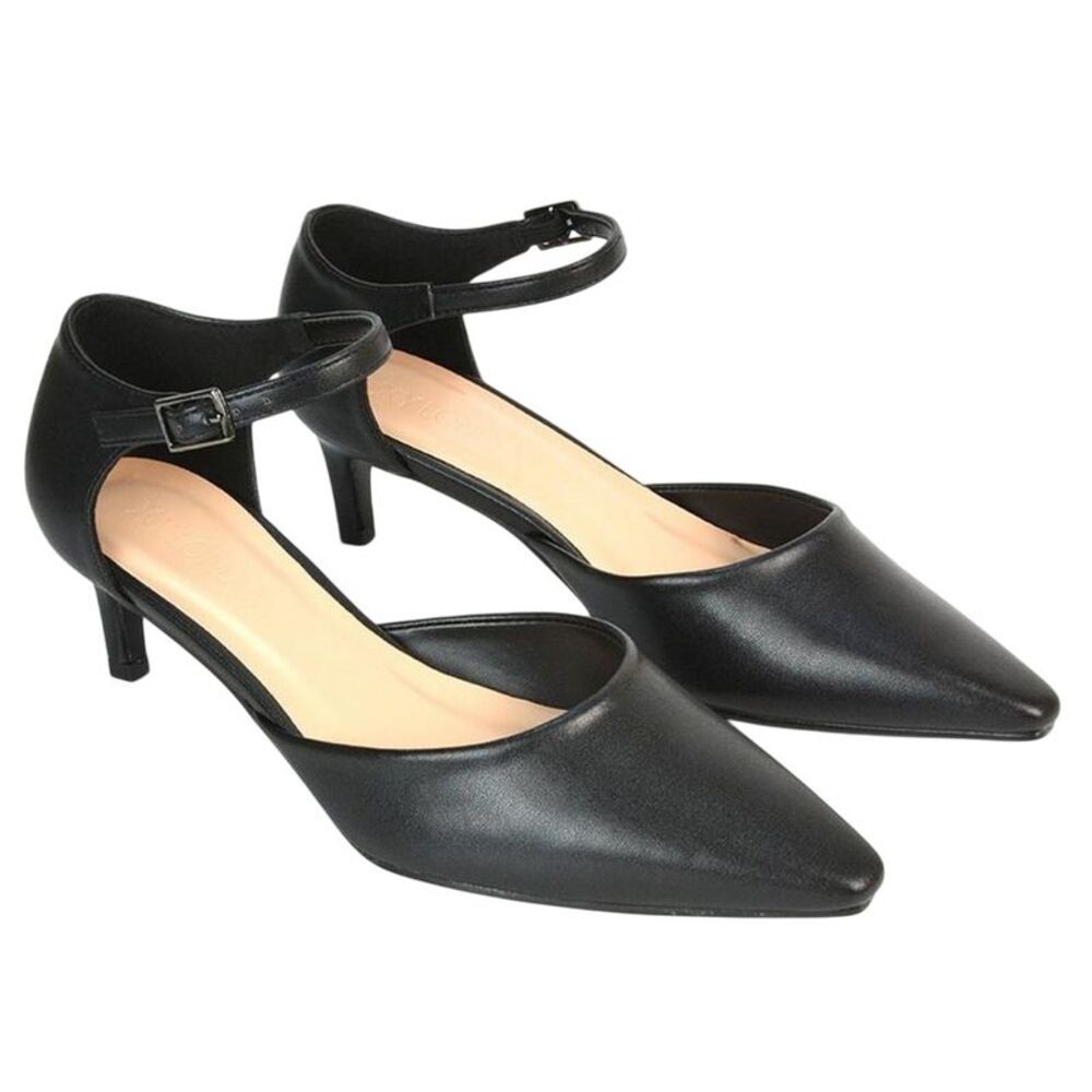 XY London Womens/Ladies Kacey Ankle Strap Kitten Heel Court Shoes / Black